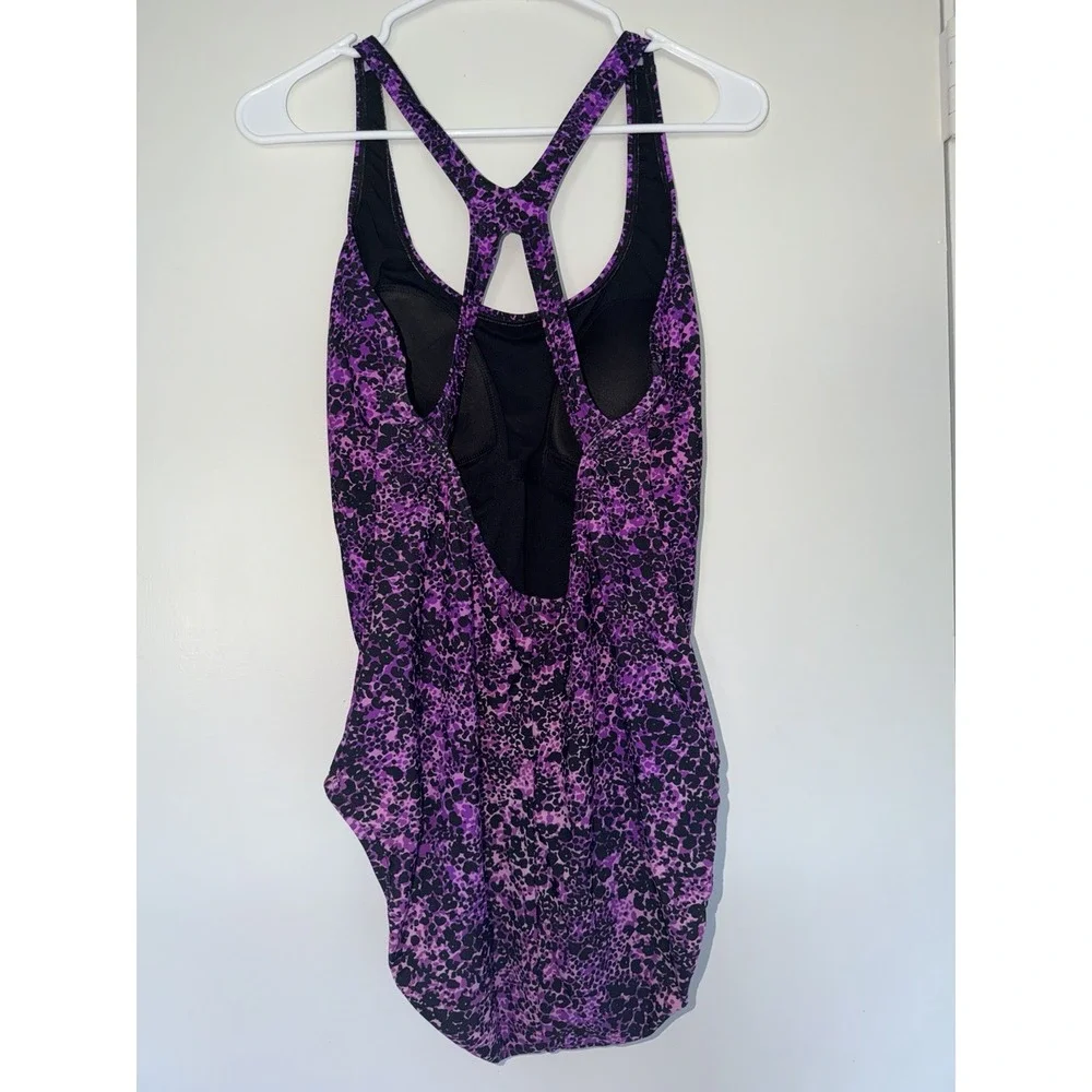Speedo Women's One Piece Swimsuit Size 18 Purple Black Animal Print Racerback At